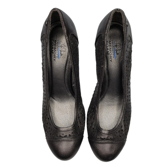 Life Stride | Metallic Pewter Almond Toe Slip On Memory Foam Flex Pumps Womens 8 - Picture 6 of 13